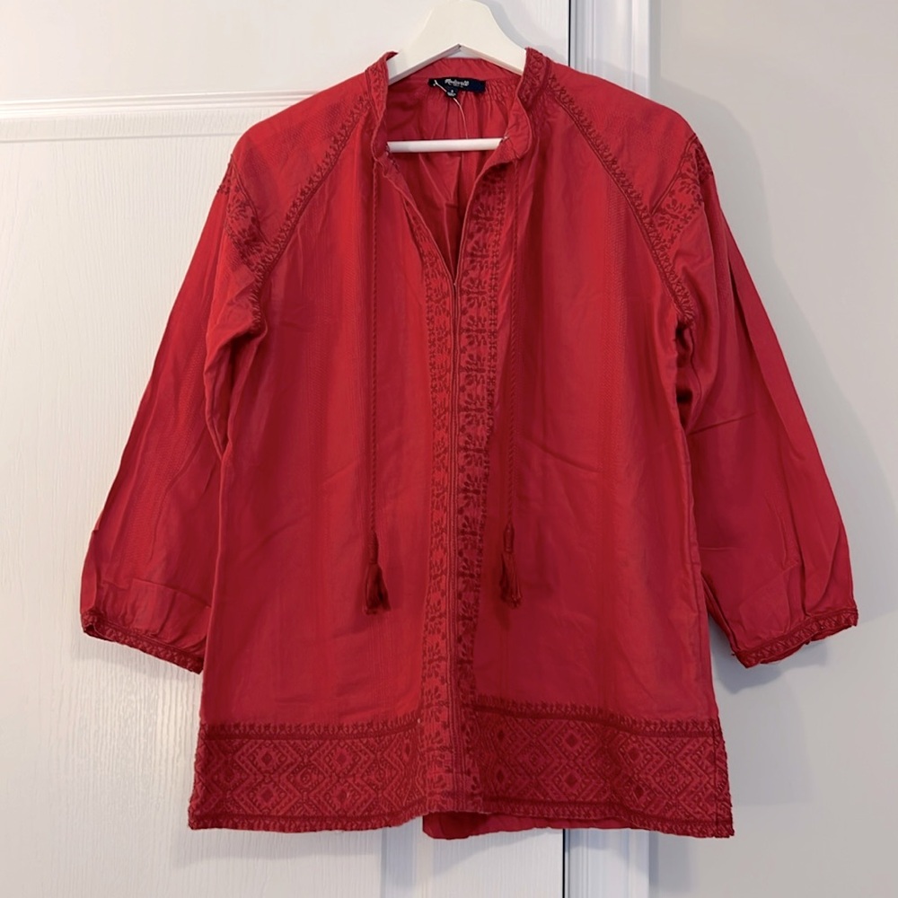 Madewell embroidered boho red peasant blouse